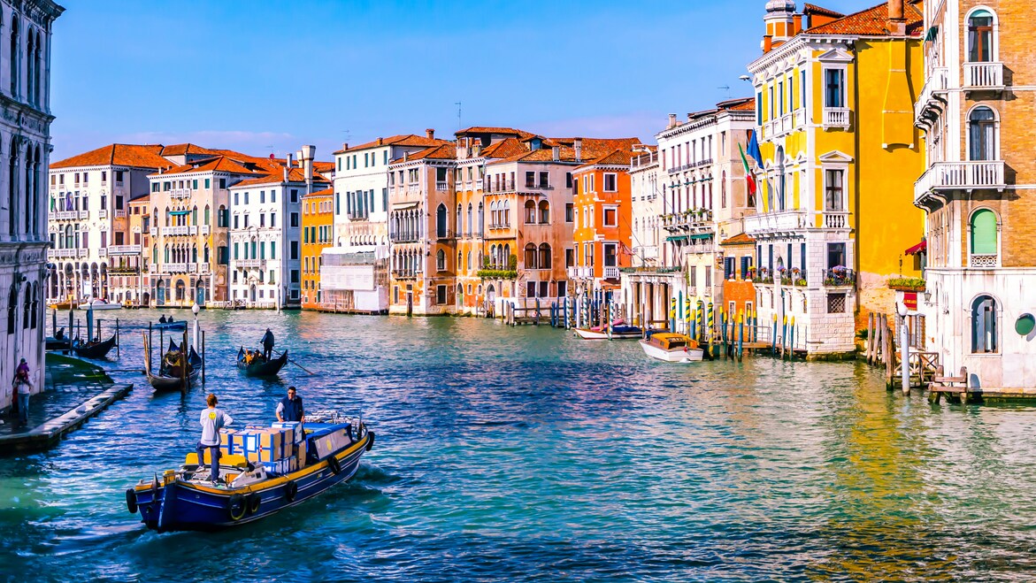 Colourful palaces along the Grand Canal in Venice