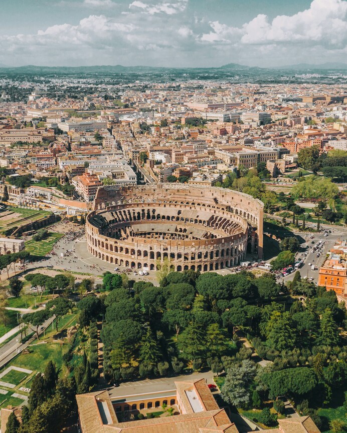 Aerial view of a historic European city