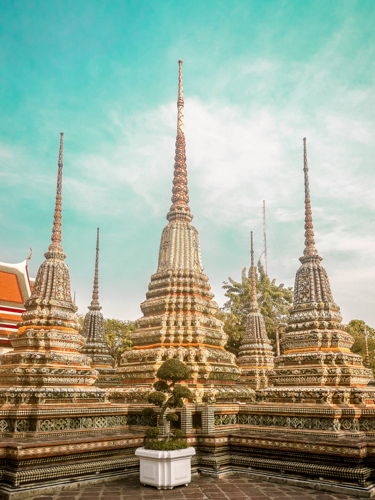 Ornate stupas at a Bangkok temple